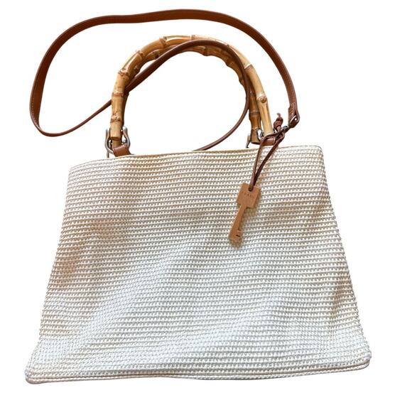 Fossil Woven Bag Bamboo Handle Crossbody Nautical Style Purse - Picture 1 of 8